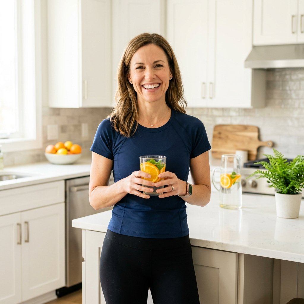 Woman over 40 boosting metabolism with citrus burn weight loss supplement